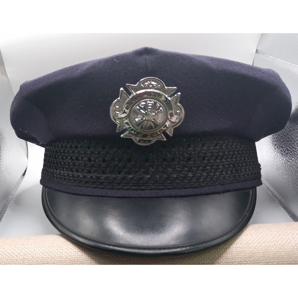 Vtg 1968 Aberdeen WA Police Hat w/ Terrace Heights Fire Dept Badge Gerber 7 1/8